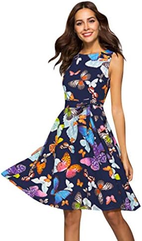 WEISUN Women Casual Dress Summer Butterfly Print Plus Size Dress Sleeveless Loose Dress Sale Today