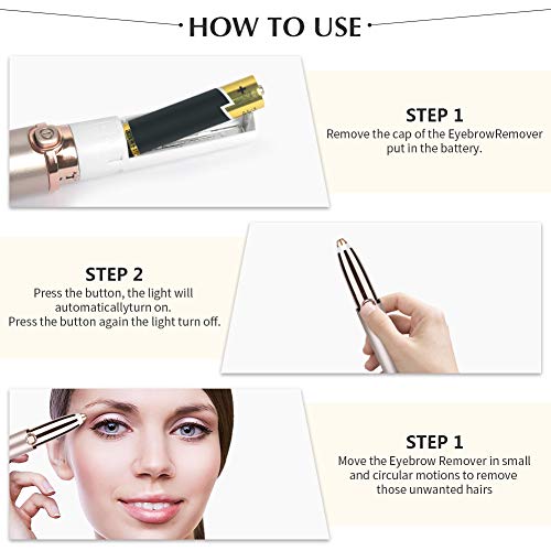 Bestidy Eyebrow Hair Remover,Electric Painless Facial Hair Remover Trimmers with LED Light for Women - Rose Gold - Thumbnail 6