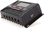 HQST 30 Amp 12V/24V PWM Common Postive Solar Charge Controller with LCD Display and 5V 1A USB Port, Compatible with Sealed, Gel, Flooded Lead-Acid and Lithium Batteries
