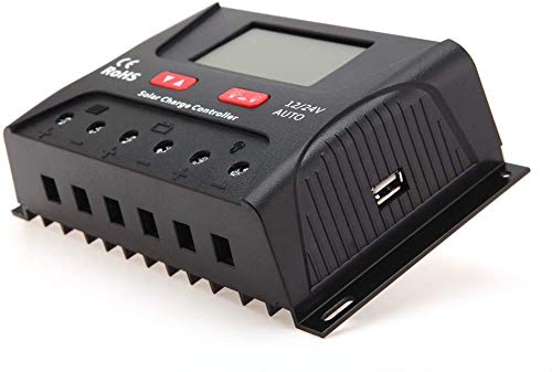 HQST 30 Amp 12V/24V PWM Common Postive Solar Charge Controller with LCD Display and 5V 1A USB Port, Compatible with Sealed, Gel, Flooded Lead-Acid and Lithium Batteries