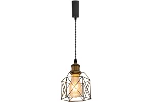 KAYYELAMP Adjustable Wire Length H-Type Track Hanging Light 3.9 Ft Black Cord E26 Base Black Hollow Metal Pendant Light Fixture,Industrial Retro Loft Aisle Bar Lamp Bulb and Track Not Included