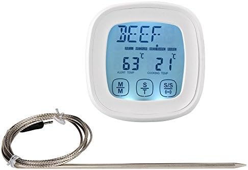 Kaimao Digital Meat Thermometer with Countdown Timer for Grilling , BBQ and Cooking , Touchscreen , Programmable &amp; Instant Read - White