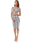PattyBoutik Mama V Neck Maternity Print Dress (Pattern 7: Coral, Black and Whit Small)