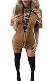 Oubaybay Women's Sexy Halter Lace up T Shirt Tunic Club Dresses,Lt Brown,Large