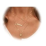 Zealmer Multilayer Disc & Bar Pendant Triple Chain Necklace Long Cold Tone Necklaces For Women