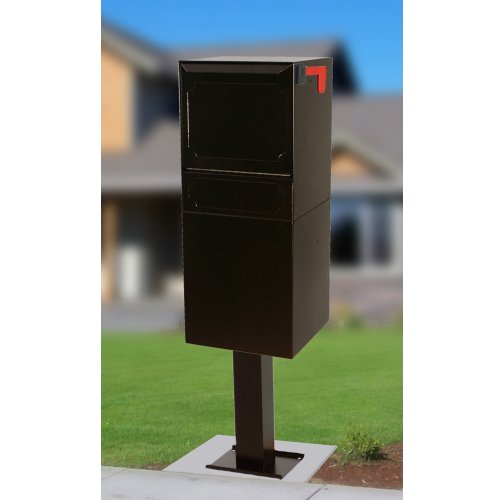 dVaultParcel Protector Vault DVU0050 Locking Mailbox with Top Mount Above Ground Post Included (Black)