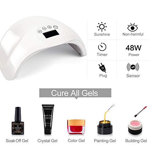 Coscelia Nail Polish Manicure Kit 5 Colors Soak Off Gel Polish with 48W LED UV Nail Lamp Top and Base Coat Decoration Nail Remover Manicure Professional Tool Set Starter Kit