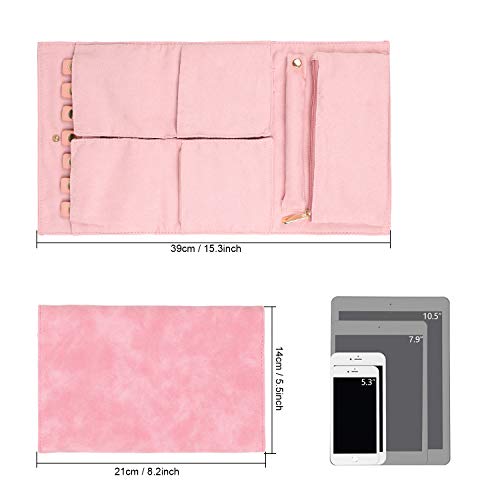 Hossejoy Travel Jewelry Organizer Roll, Jewelry Storage Bag Organizer for Necklace, Earrings, Rings, Bracelet - Thumbnail 6