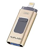 Photo Stick 128GB for iPhone Flash Drive [3 in 1] Memory Stick USB 3.0 nuiflash Thumb Drive Jump Drive Compatible for iPhone/iPad/PC/Android(128GB,Gold)
