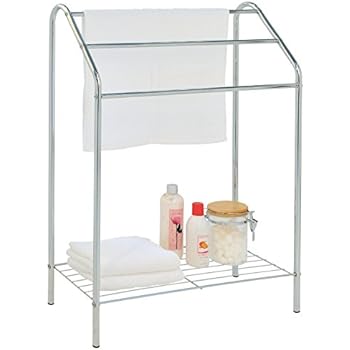 MyGift Freestanding 3 Tier Metal Towel Rack, Chrome Bathroom Towel Bar, Silver-Tone
