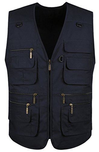 Mrignt Men's Oversize Pockets Travels Sports Outdoor Denim Vest(US L (Asia 3XL),Navy blue)