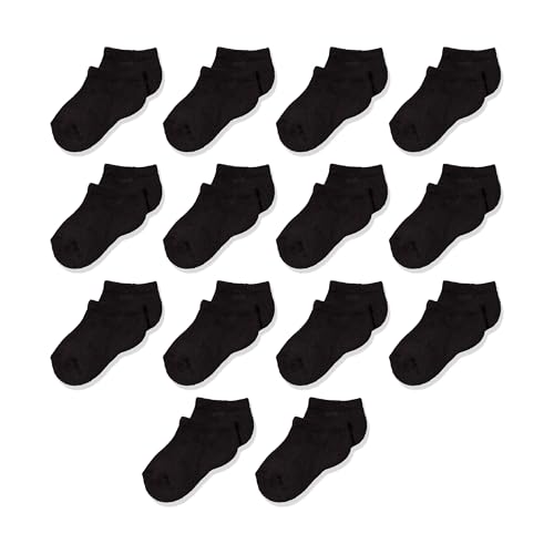 Amazon Essentials Chaussettes Basses Matelassées en Coton Mixte Enfante, 14 Paires, Noir, 4-5 ans