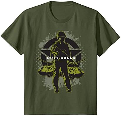 Kids Duty Calls WWII Soldier T-Shirt Gift 4 Olive