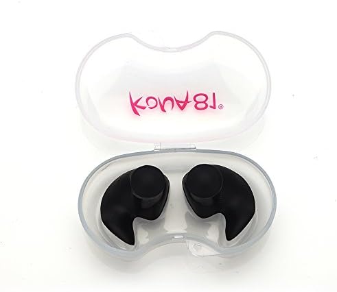 KONA81 Accessories -EAR with Storage Case, Chlorine-proof Waterproof, Soft Comfortable lightweight Reusable, Unisex for Adults Men Women Children (black)