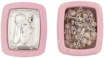 First Communion Mother of Pearl Bead Rosary with Pink Box - Girl