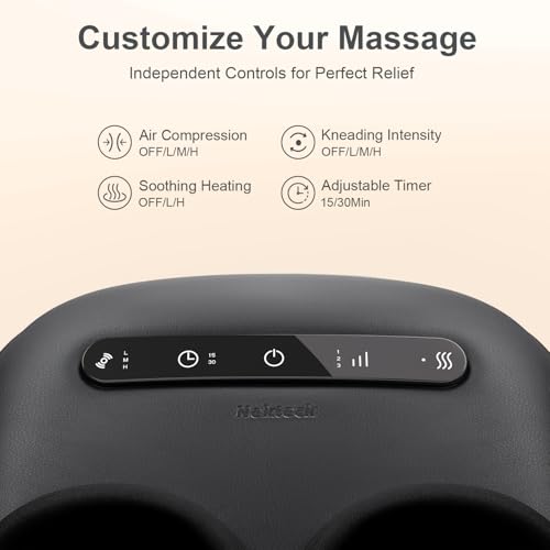 Nekteck Masajeador de pies Shiatsu con calor, terapia de amasamiento profundo y compresión de aire para la salud de los pies. Herramientas de masaje para pies que mejoran la circulación sanguínea y alivian el dolor. Regalos para hombres y mujeres.
