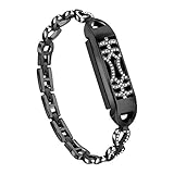 Compatible Fitbit Flex 2 Bands Bracelet, NaHai Adjustable Replacement Metal Bangle Newest Unique Magnetic Adsorption Switch Design Wristband with Diamond for Fitbit Flex 2 (Black, Small(5.5