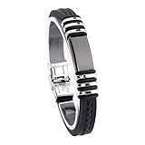 Jusnova Mens Stainless Steel Bracelet Bangle 8.5 Inches Silicone Wristband Black