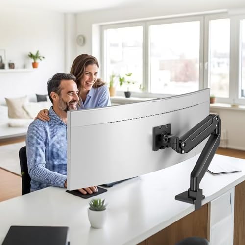 PUTORSEN 17-49 Inch Monitor Mount, Max 20 kg, Premium Aluminium Screen Mount for Flat/Curved Monitor with VESA 75 x 75/100 x 100 mm, Gas Spring Monitor Desk Mount
