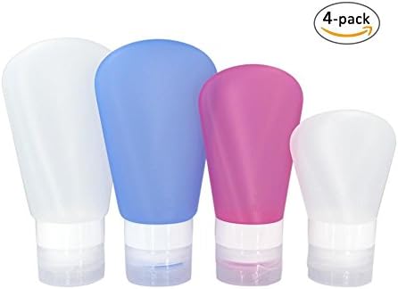 XPROS Leak Proof Travel Bottles Silicone Refillable Travel Size Container Set for Liquids Toiletries Shampoo, Soap, Lotion (4-Pack, Size: 1.25oz / 2oz / 3oz - SMLL)
