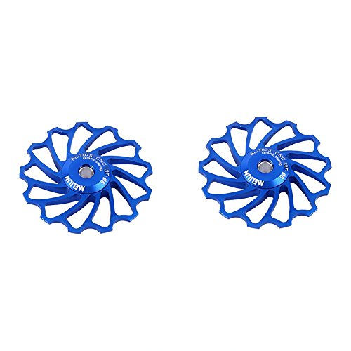Rear Derailleur Pulley, Bike Bicycle Ceramic Bearing Jockey Wheel Aluminium Alloy Rear Derailleur Guide Roller 11T/13T (2pcs)(11T-Blue)