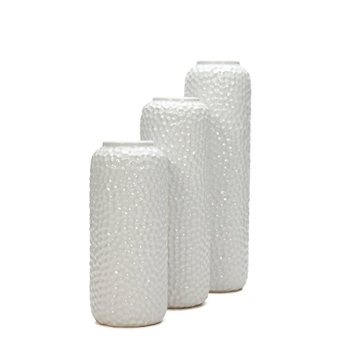 image for Hosley Set of 3 White Ceramic Honeycomb Vase Tall 12 Inch Medium 10 In