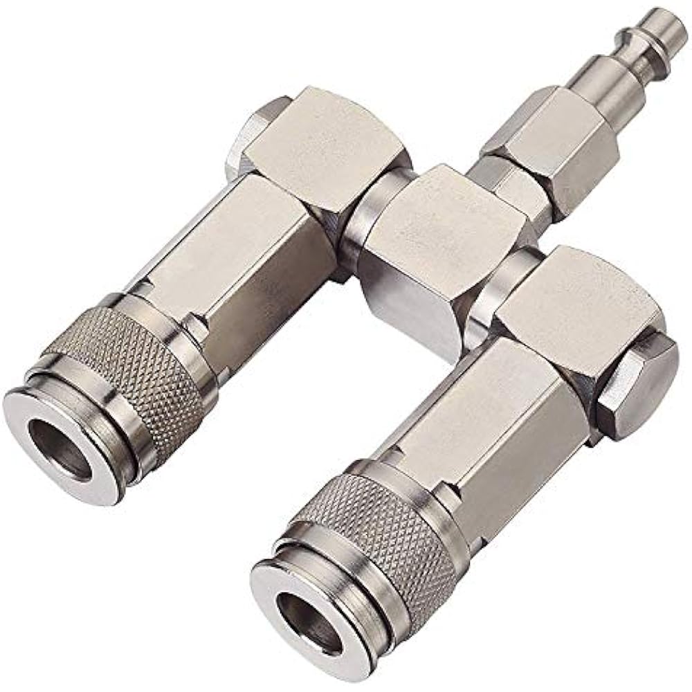 Air Hose Connector 3pc Swivel Dual Coupler Kit, 2 Way Splitter, 1/4 In