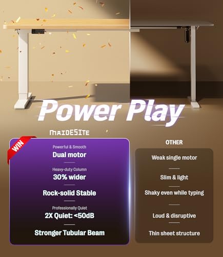 MAIDeSITe Electrically adjustable height desk offers two powerful motors, stable two-piece table legs, four height memories and a reliable anti-collision function