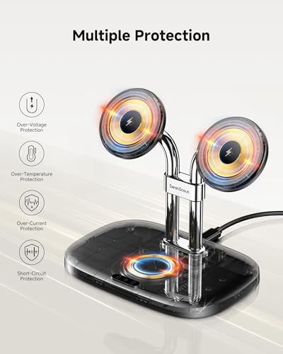 Wireless Charger for iPhone Air/17, SwanScout 706M, Dual Magnetic Charger for iPhone 16/15/14/13/12 Series, Charging Station for AirPods Pro 3/2, AirPods 4/3rd (Black)