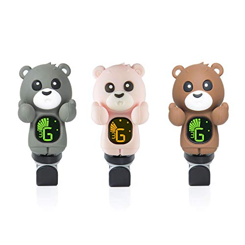 Guitar Tuner Clip-On with LCD Display for All String Instruments with Bass, Ukulele,Violin Accessories (bear-brown)