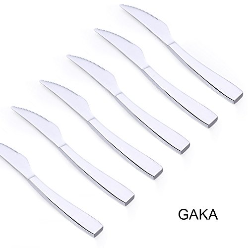 Dinner knives GAKA Food Service Knives Steak Knives Heavy-Duty 18/10 Stainless Steel knives Superior Table Flatware Good For Dinners Parties And All Homes & Kitchens Occasions 6-Piece