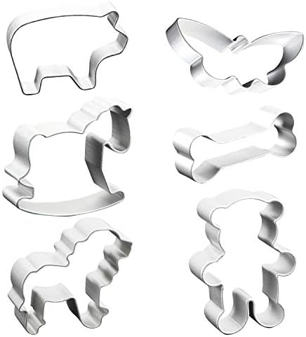 6 pcs Party Animals Cookie Cutters Biscuit Mould for DIY Baking Cake Fondant Sugarcraft Pastry Pastry Cookie Fondant Bakeware Decoration with Piglet, Dog Bone, Butterfly, Horse, Lion, Raccoon