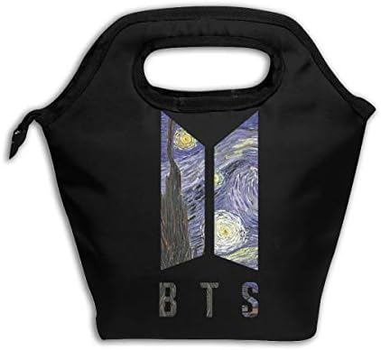 LUNCHGOGO BTS Logo Lunch Box Bag, Fashionable Insulated Cooler Ice Lunchbox Tote Bag Handbag for Men Women Adult Kids