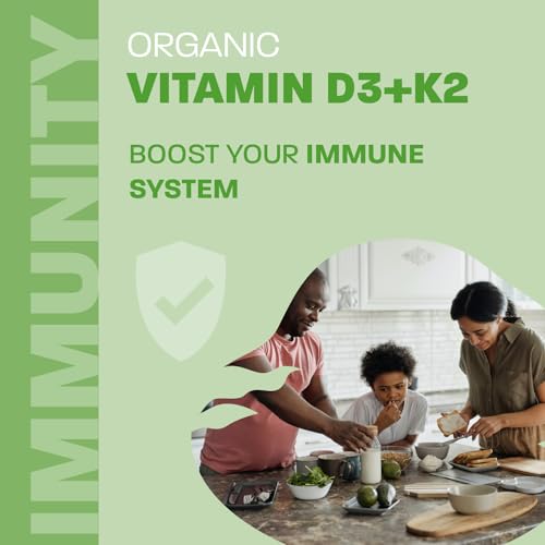 Certified Organic Vitamin D3 & K2 (MK7-Natto) - Bones & Immune Support Drops - Non-GMO - Gluten-Free - Fast Absorption - Liquid Supplement - Made in Canada - 490 Drops - 13.5 ml (Pack of 2)