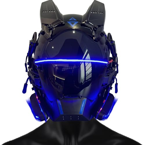 JOIN DAN Maschera punk per adulti, maschera per cosplay di Halloween, regalo per feste, con LED lampeggianti, maschera da costume cool per uomini, casco (blu)