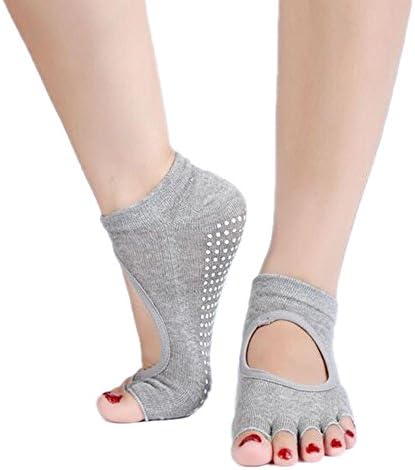 Acaciafashion 1Pair Yoga Pilates Cotton No-Slip Sports Socks Half Toe Ankle Grip - Grey