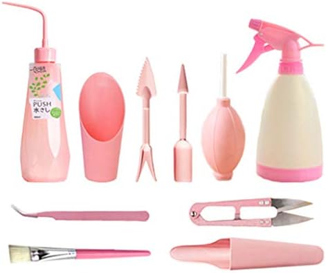 Onpiece Succulent Tools Mini Gardening Hand Tools Set, Watering Bottle Blower Brush Shovel Tools Potted Plants Maintenance Household Gardening Tool Set (10 Pcs, Pink)