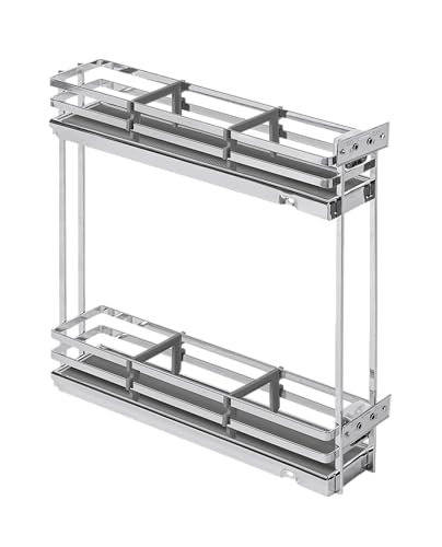 GTV - Movixpro Kitchen Organiser | Cargo Equipment | Extendable Shelf System | External Width 150 mm | 2 Shelves | Without Rails | Chrome