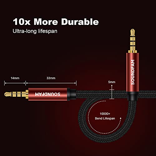 SOUNDFAM 90 Degree AUX Audio Cable [New Wine Red 3.3ft/1m] Right Angle TRRS 3.5mm Headphone Cable Support Mic Function 4-Pole Male to Male Stereo Auxiliary Cord for Phone, Headphones, Car, Speaker