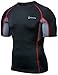 TSLA Men's UPF 50+ Quick Dry Short Sleeve Compression Shirts, Athletic Workout Shirt, Water Sports Rash Guard, Zero Block Black & Red, Large