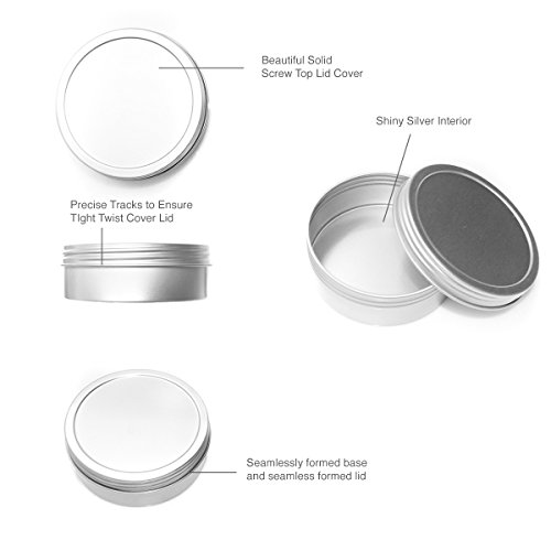 Mimi Pack 6 oz Shallow Screw Top Lid Tin Can Containers For Salves, Favors, Spices, Balms, Gifts Tin Containers 24 Pack (Silver)