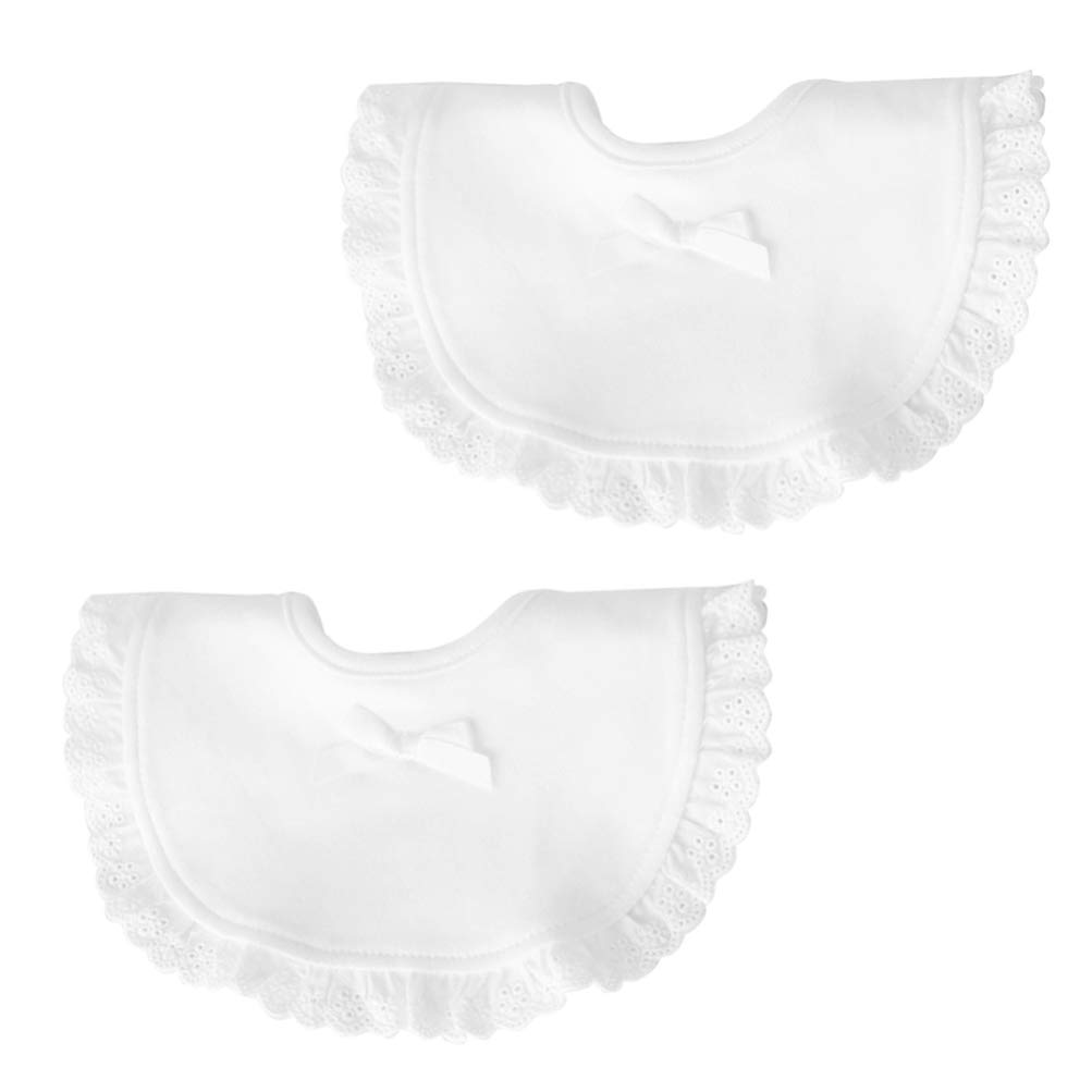TOYANDONA Toddler Bibs 2pcs Baby Drool Bibs Lace Fake Collar Drooling Teething Bandana Cotton Bandana for Princess Infants Toddlers Kids Feeding Weaning White Baby