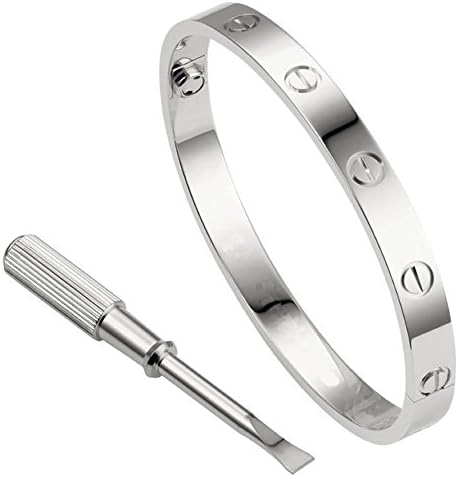Brand New Stainless Steel Screw Head Design Oval Love Bracelets Bangle for Women Men with Screwdriver Yellow Gold Rose Gold Silver Colors (7.0"inches silver No stone)