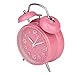 Peakeep 4 Inches Twin Bell Loud Alarm Clock for Heavy Sleepers Kids, Battery Operated Old Fashioned Alarm Clock (3D-Dial, Pink)