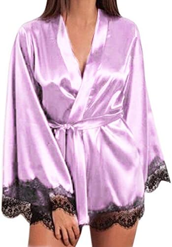Women Pajamas Lace Satin Robe Underwear Gown Nightdress Sexy Silk Lingerie Nightgown Sleepwear