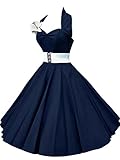 VKStar Women's Chic Ruched Bust Halter 1950s Hepburn Vintage Swing Rockabilly Tea Dress with Removable Belt