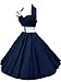 VKStar Women's Chic Ruched Bust Halter 1950s Hepburn Vintage Swing Rockabilly Tea Dress with Removable Belt