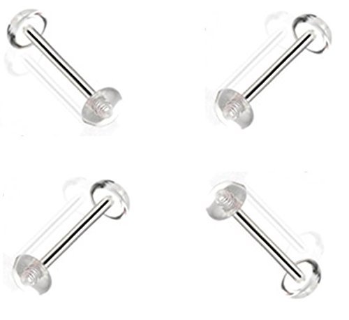 EG GIFTS 4pc Tongue Ring Clear Retainer with Half Ball Surgical Steel 14 Gauge 5/8