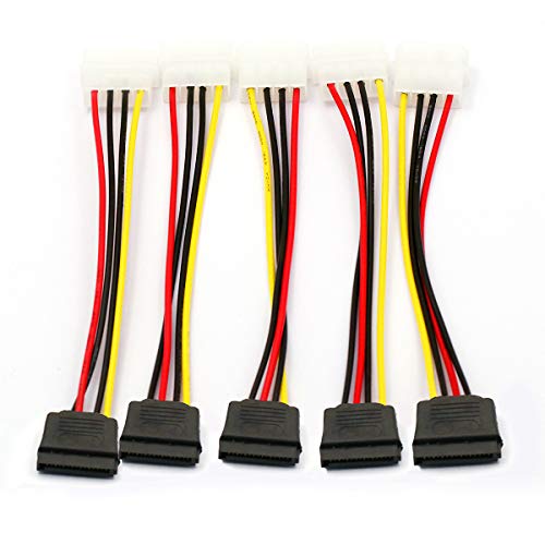 DaFuRui 5-Pack 4 Pin Molex to 15 Pin SATA Power Cable Adapter for IDE 8 Inches