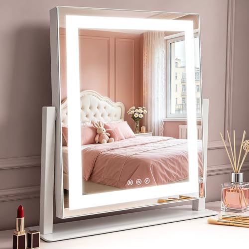 Mursche Lighted Makeup Mirror, Hollywood Mirror, 25 x 30 cm, LED, Vanity Mirror, Small Makeup Mirror with Light, Tabletop Mirror, 3 Modes, Tabletop Makeup Mirror